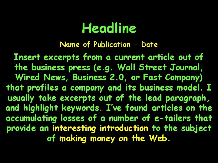 Headline Name of Publication - Date Insert excerpts from a current article out of