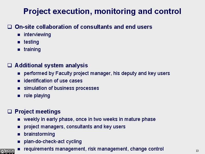 Project execution, monitoring and control q On-site collaboration of consultants and end users n