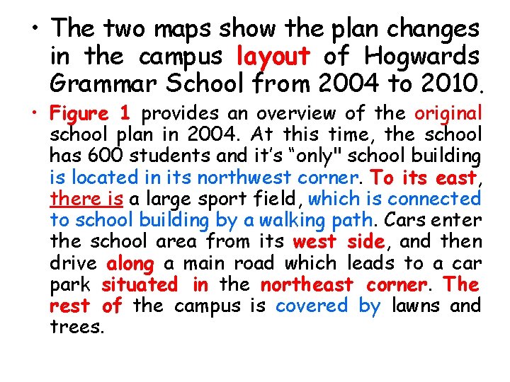  • The two maps show the plan changes in the campus layout of