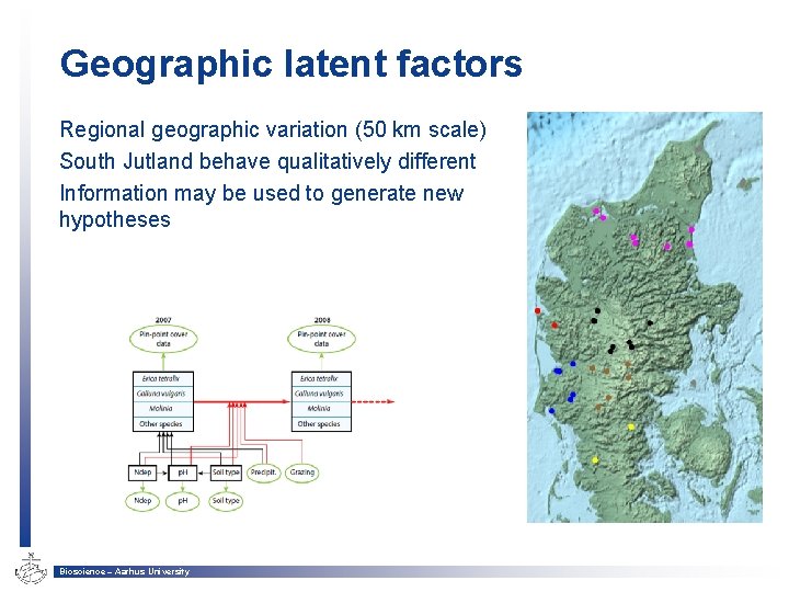 Geographic latent factors Regional geographic variation (50 km scale) South Jutland behave qualitatively different