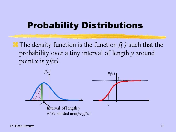 Probability Distributions z The density function is the function f( ) such that the