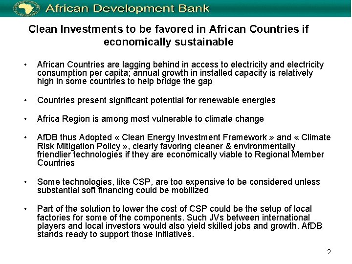 Role of the African Development Bank in Developing