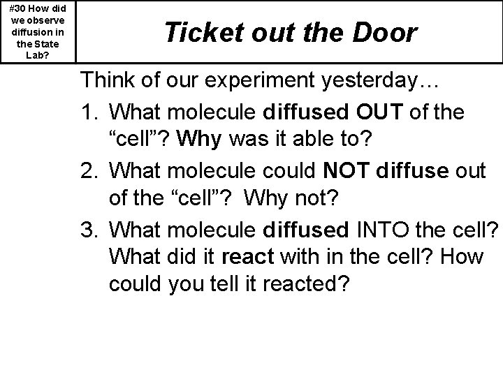 #30 How did we observe diffusion in the State Lab? Ticket out the Door
