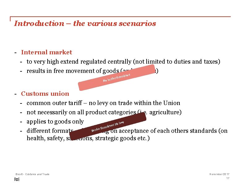 Introduction – the various scenarios - Internal market - to very high extend regulated