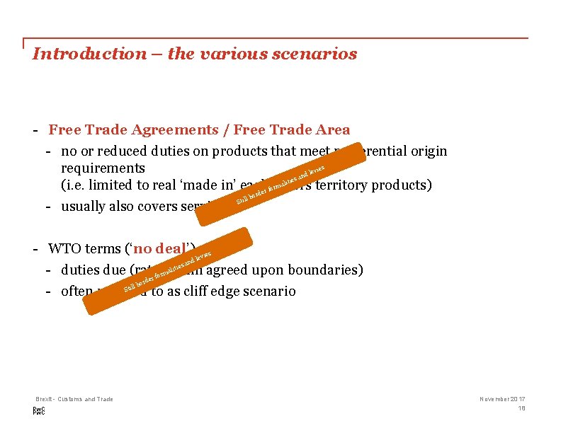 Introduction – the various scenarios - Free Trade Agreements / Free Trade Area -