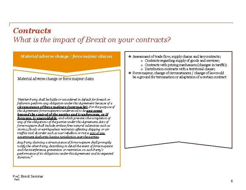 Contracts What is the impact of Brexit on your contracts? Material adverse change /