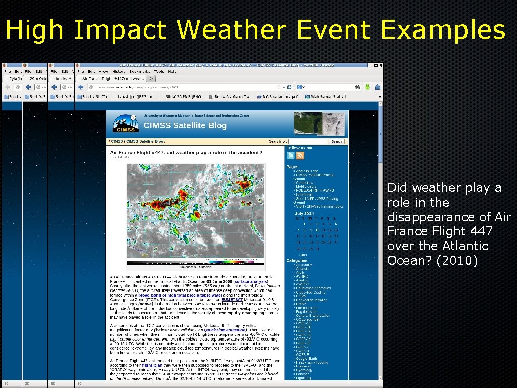 High Impact Weather Event Examples Did weather play a role in the disappearance of
