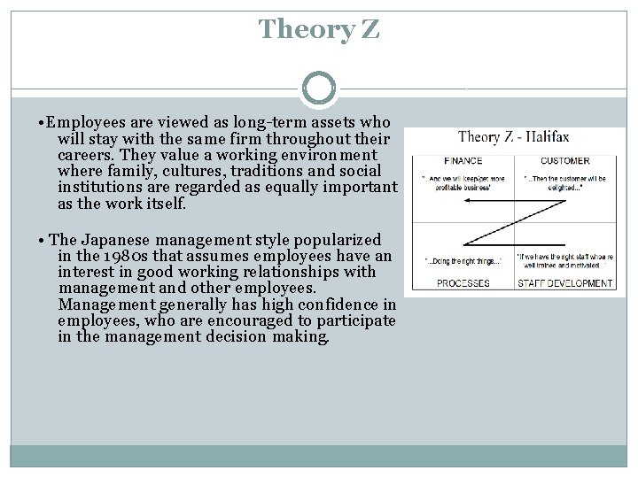 Theory Z • Employees are viewed as long-term assets who will stay with the