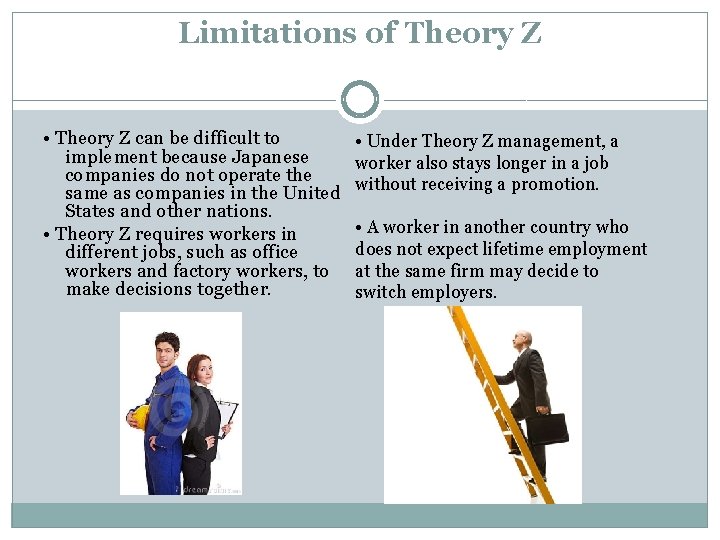 Limitations of Theory Z • Theory Z can be difficult to implement because Japanese