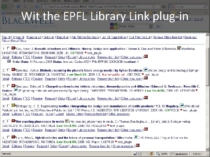 Wit the Vendor EPFL Library Link plug-in example 