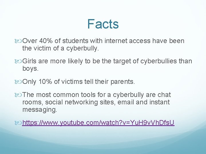 Facts Over 40% of students with internet access have been the victim of a