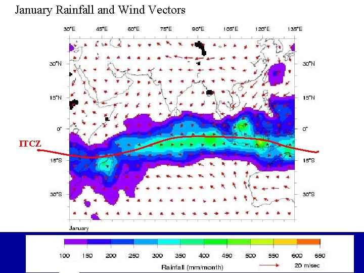 January Rainfall and Wind Vectors ITCZ 