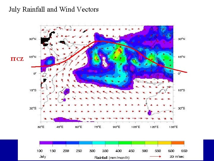 July Rainfall and Wind Vectors ITCZ 