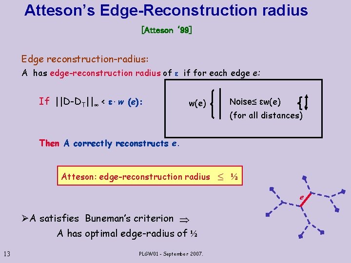 Atteson’s Edge-Reconstruction radius [Atteson ‘ 99] Edge reconstruction-radius: A has edge-reconstruction radius of ε