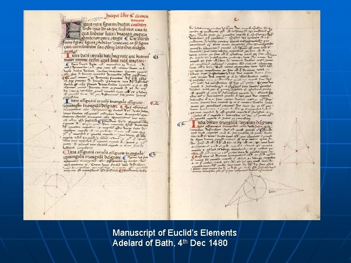 Manuscript of Euclid’s Elements Adelard of Bath, 4 th Dec 1480 