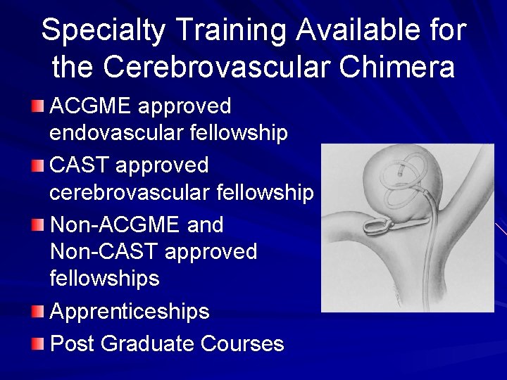 Specialty Training Available for the Cerebrovascular Chimera ACGME approved endovascular fellowship CAST approved cerebrovascular