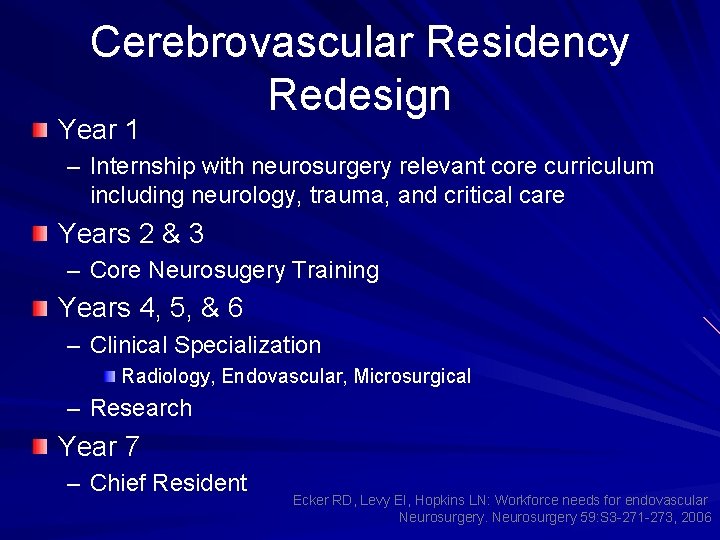 Cerebrovascular Residency Redesign Year 1 – Internship with neurosurgery relevant core curriculum including neurology,