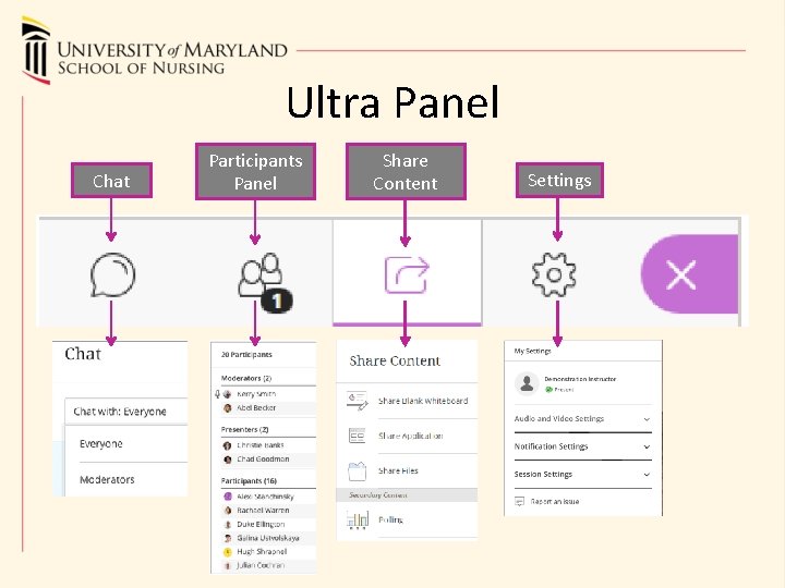 Ultra Panel Chat Participants Panel Share Content Settings 