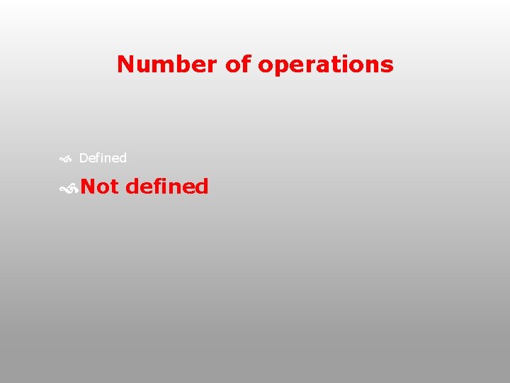 Number of operations Defined Not defined 
