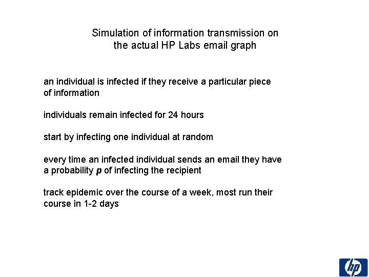 Simulation of information transmission on the actual HP Labs email graph an individual is