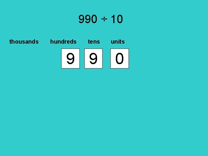 990 ÷ 10 thousands hundreds tens 9 9 units 0 