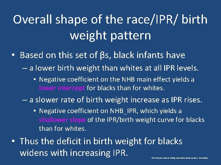 Overall shape of the race/IPR/ birth weight pattern • Based on this set of