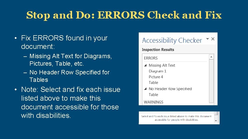 Stop and Do: ERRORS Check and Fix • Fix ERRORS found in your document: