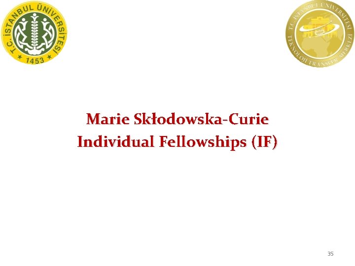 Marie Skłodowska-Curie Individual Fellowships (IF) 35 