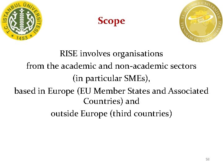 Scope RISE involves organisations from the academic and non-academic sectors (in particular SMEs), based