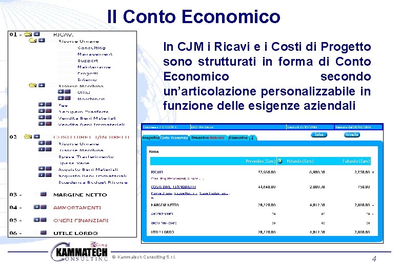 Il Conto Economico In CJM i Ricavi e i Costi di Progetto sono strutturati