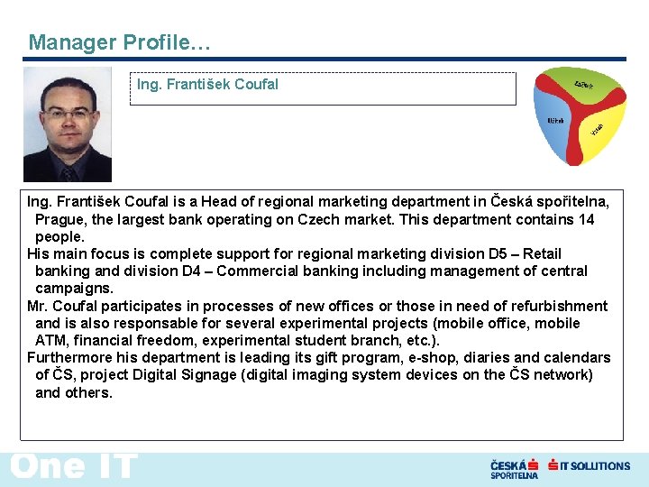 Manager Profile… Ing. František Coufal is a Head of regional marketing department in Česká