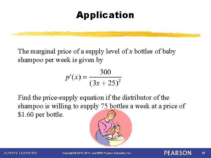 Application The marginal price of a supply level of x bottles of baby shampoo