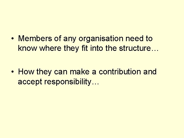  • Members of any organisation need to know where they fit into the