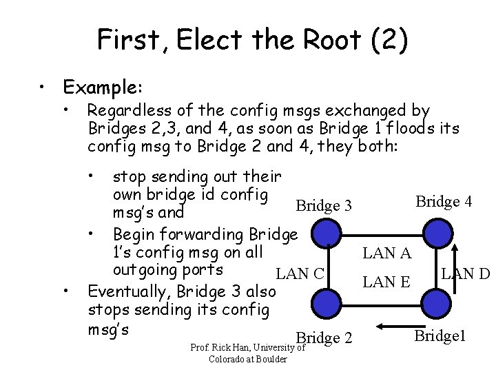 First, Elect the Root (2) • Example: • Regardless of the config msgs exchanged