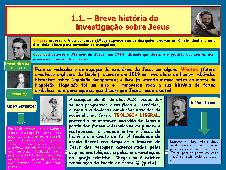 1. 1. – Breve história da investigação sobre Jesus Strauss escreve a Vida de