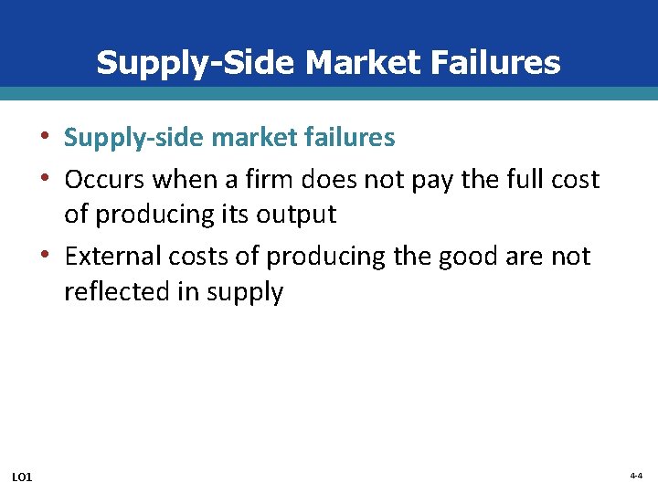 Supply-Side Market Failures • Supply-side market failures • Occurs when a firm does not