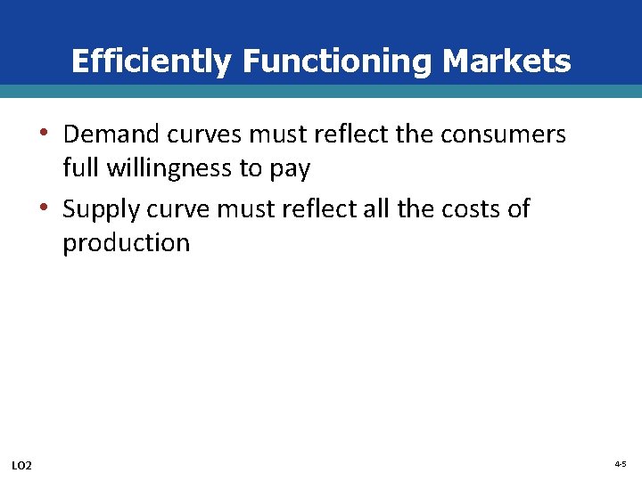 Efficiently Functioning Markets • Demand curves must reflect the consumers full willingness to pay