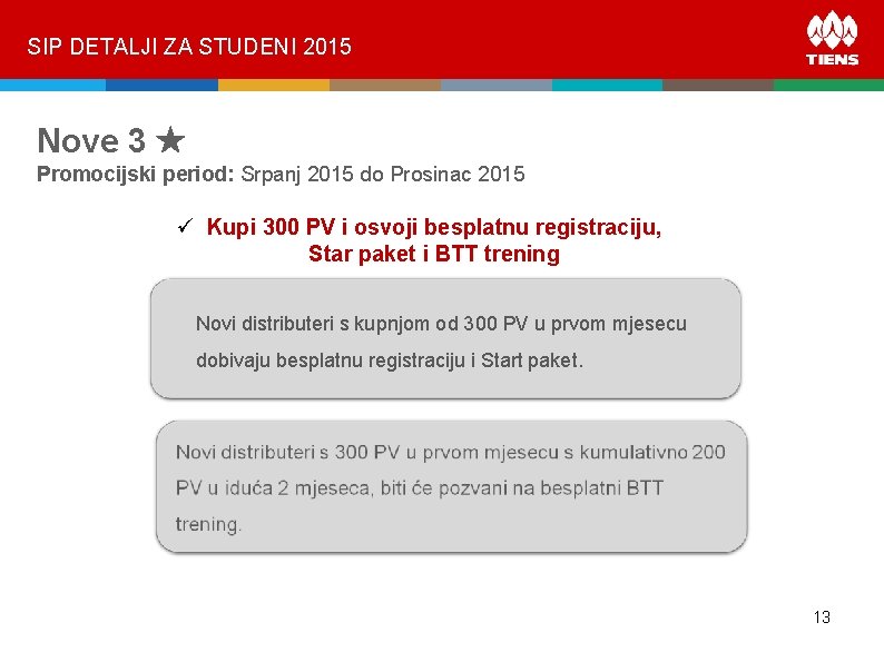 SIP DETALJI ZA STUDENI 2015 Nove 3 Promocijski period: Srpanj 2015 do Prosinac 2015