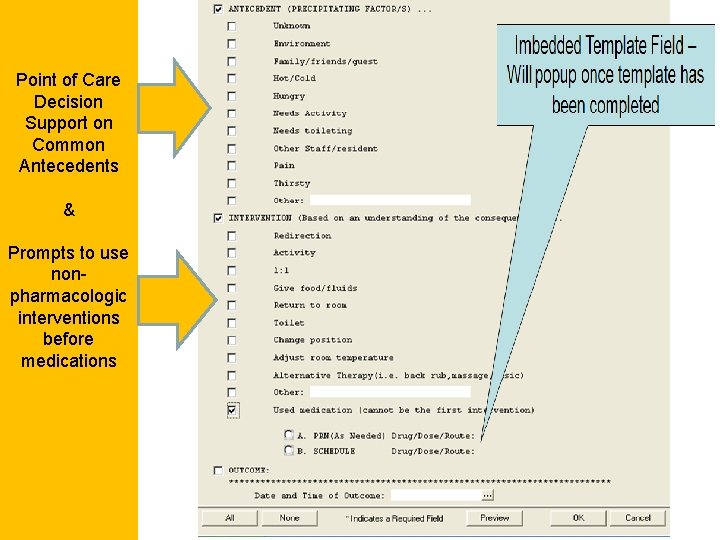 Point of Care Decision Support on Common Antecedents & Prompts to use nonpharmacologic interventions