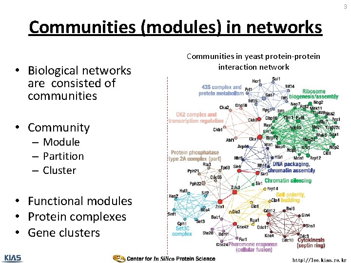 3 Communities (modules) in networks • Biological networks are consisted of communities • Community
