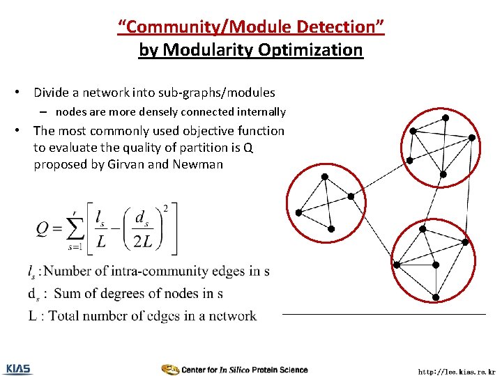 “Community/Module Detection” by Modularity Optimization • Divide a network into sub-graphs/modules – nodes are