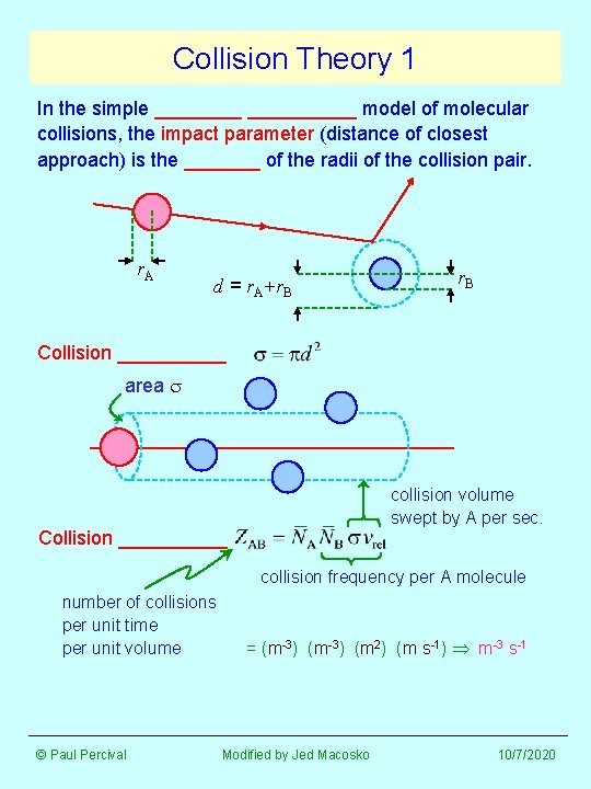 Collision Theory 1 In the simple __________ model of molecular collisions, the impact parameter
