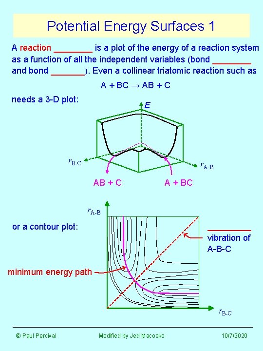Potential Energy Surfaces 1 A reaction ____ is a plot of the energy of