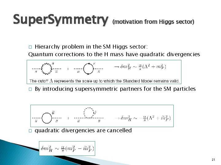 Super. Symmetry (motivation from Higgs sector) Hierarchy problem in the SM Higgs sector: Quantum