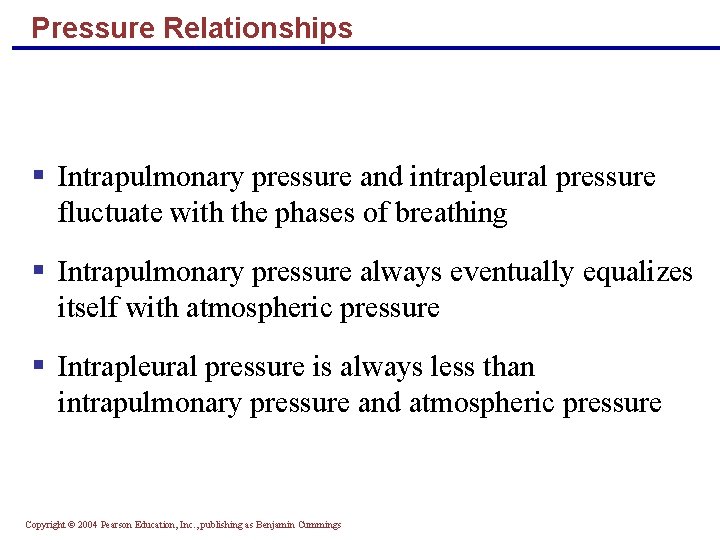 Pressure Relationships § Intrapulmonary pressure and intrapleural pressure fluctuate with the phases of breathing