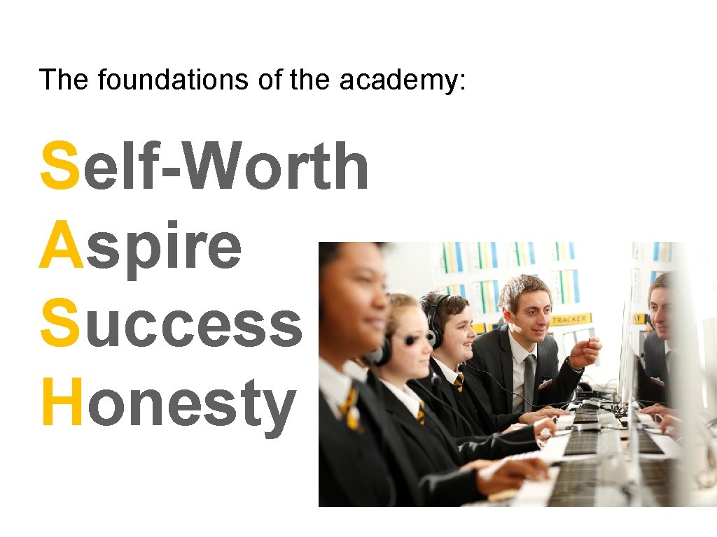 The foundations of the academy: Self-Worth Aspire Success Honesty 