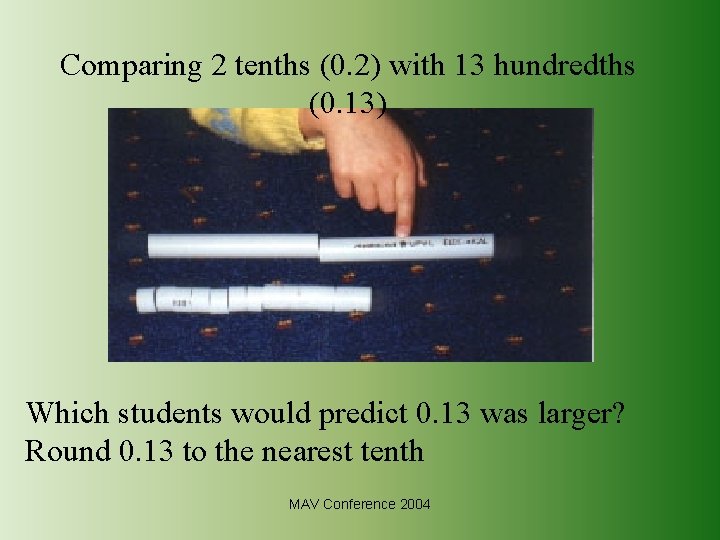 Comparing 2 tenths (0. 2) with 13 hundredths (0. 13) Which students would predict