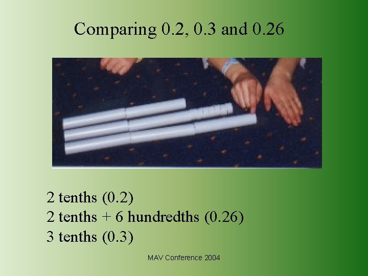Comparing 0. 2, 0. 3 and 0. 26 2 tenths (0. 2) 2 tenths