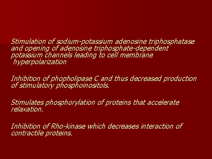 Stimulation of sodium-potassium adenosine triphosphatase and opening of adenosine triphosphate-dependent potassium channels leading to