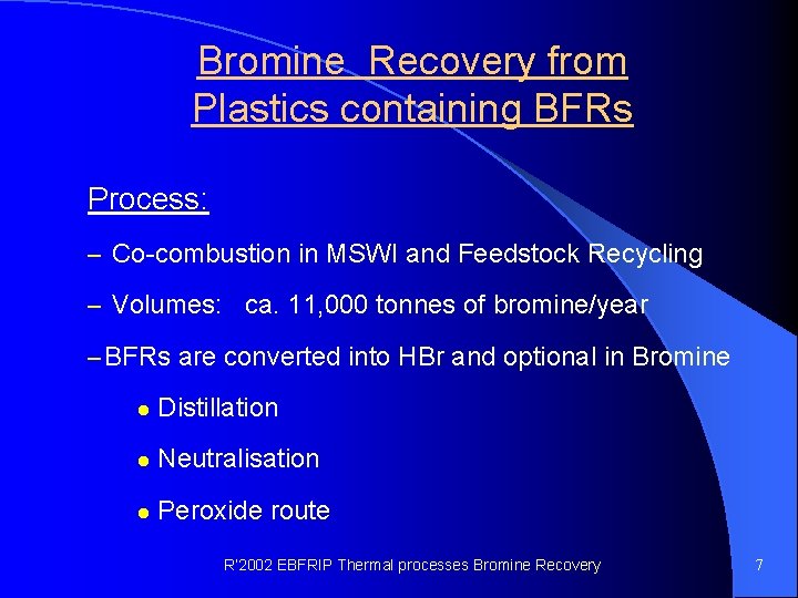 Bromine Recovery from Plastics containing BFRs Process: – Co-combustion in MSWI and Feedstock Recycling